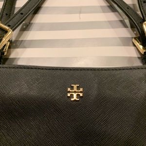 Well loved black Tory Burch saffiano leather tote /handbag